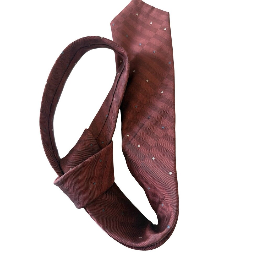 Vintage Christian Dior Burgundy Dot Logo Necktie Mens Silk   Tie